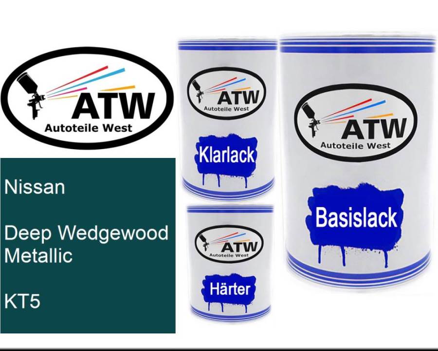 Nissan, Deep Wedgewood Metallic, KT5: 500ml Lackdose + 500ml Klarlack + 250ml Härter - Set, von ATW Autoteile West.